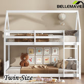Bellemave® Twin Size Rubber Wood House Floor Bunk Bed with Headboards, Footboards and Guardrails, Ladder - Bellemave